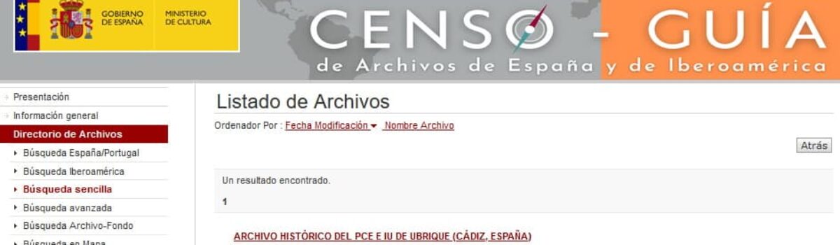 El archivo histórico del PCE e IU de Ubrique, en el censo-guía de archivos de España e Iberoamérica